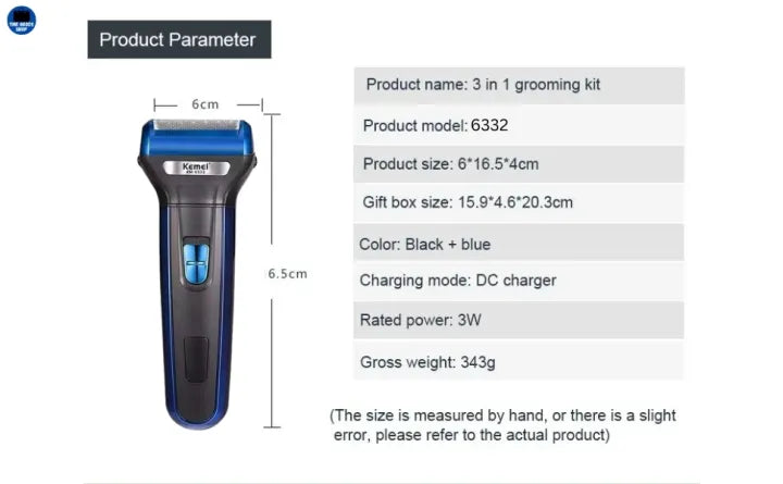 Kemei 3 In 1 Electric  Rechargeable Shaving Machine